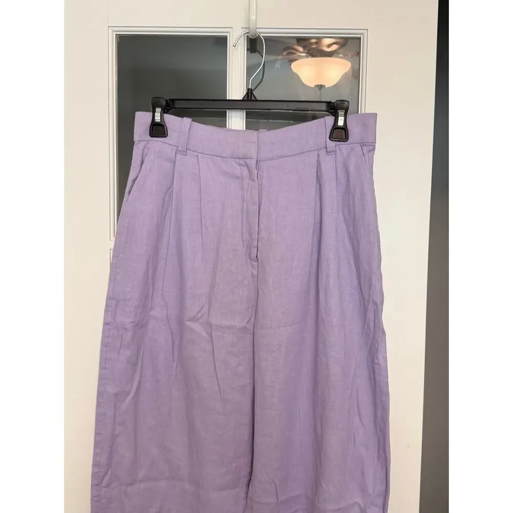Abercrombie & Fitch Lavender Linen Blend tailored Wide Leg Pants Small - Picture 3 of 12